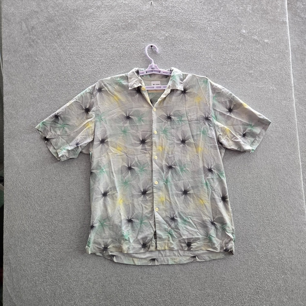 Tommy Bahama Men Button Up Shirt L/G Gray Silk Floral Hawaiian Shirt